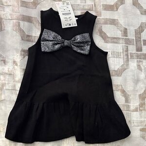 Girls Black Sleeveless Dress with Glitter Bow zara